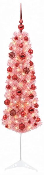 Umjetno usko božićno drvce s kuglicama 120 cm 150 LED lampica - 120 cm s LED-ima i crvenim lopticama