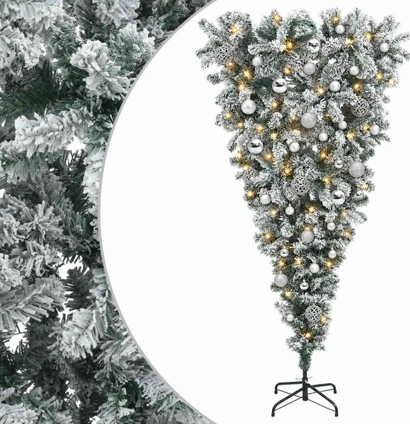 Obrnuto umjetno božićno drvce s granama 150 cm 150 LED lampica - 150 cm s LED-ima i srebrnim lopticama