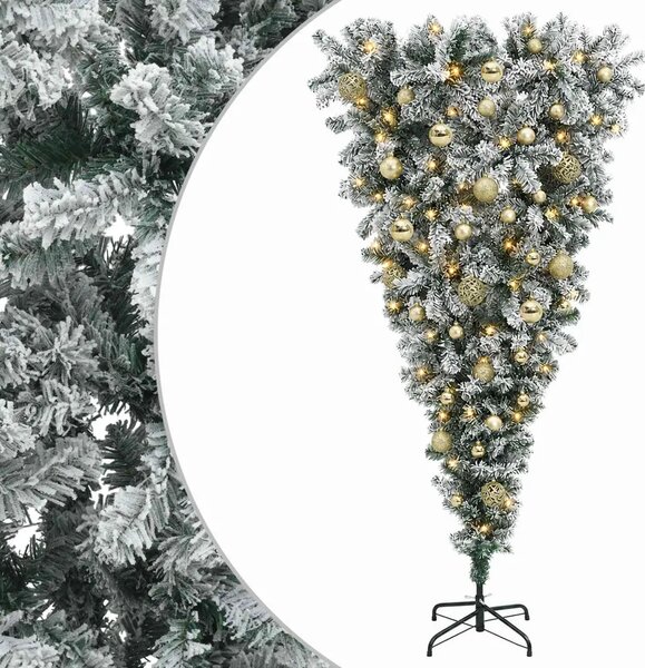 Obrnuto umjetno božićno drvce s granama 150 cm 150 LED lampica - 150 cm s LED-ima i zlatnim/bronzanim kuglicama