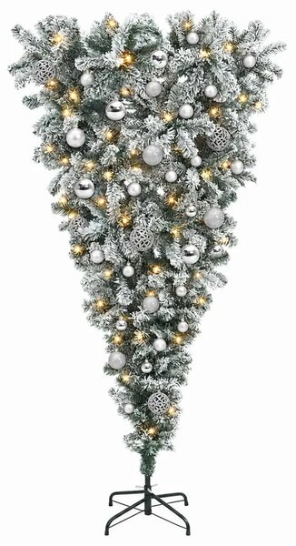 Obrnuto umjetno božićno drvce s granama 150 cm 150 LED lampica - 150 cm s LED-ima i srebrnim lopticama