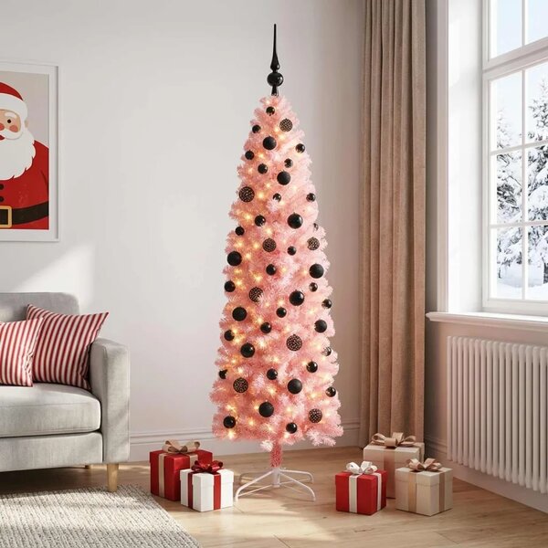 Umjetno usko božićno drvce s kuglicom 180 cm 300 LED lampica - 180 cm s LED-ima i crnim lopticama