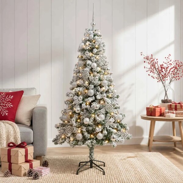 Umjetno božićno drvce s kuglicama 120 cm 150 LED lampica - 120 cm s LED-ima i srebrnim lopticama