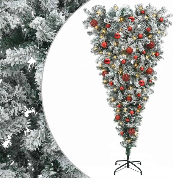 Obrnuto umjetno božićno drvce s granama 150 cm 150 LED lampica - 150 cm s LED-ima i crvenim lopticama