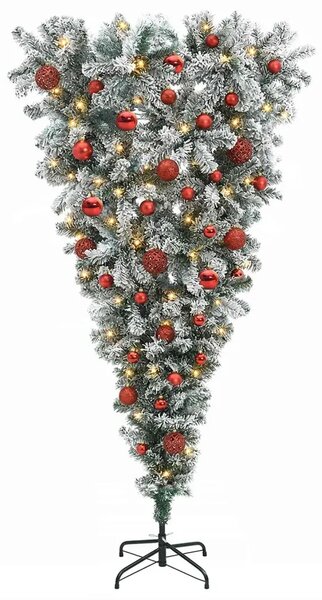 Obrnuto umjetno božićno drvce s granama 150 cm 150 LED lampica - 150 cm s LED-ima i crvenim lopticama