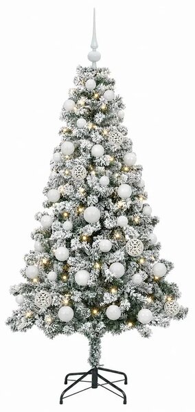 Umjetno božićno drvce s kuglicama 120 cm 150 LED lampica - 120 cm s LED žaruljama i bijelim kuglicama