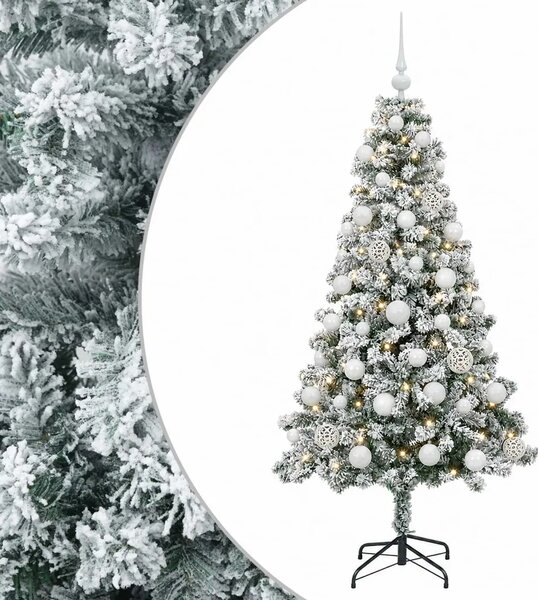 Umjetno božićno drvce s kuglicama 120 cm 150 LED lampica - 120 cm s LED žaruljama i bijelim kuglicama