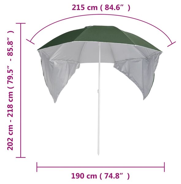 Suncobran za plažu s bočnim stijenkama zeleni 215 cm - Zelena / N/A