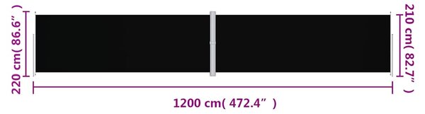 Uvlačiva bočna tenda crna 220 x 1200 cm - Crna / 220 x 1200 cm