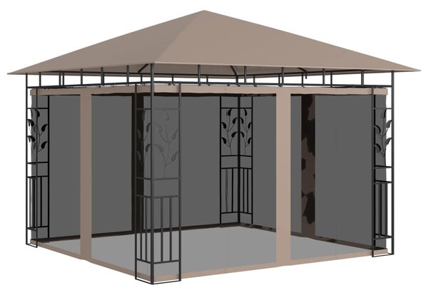 Sjenica s mrežom i LED svjetlima 3 x 3 x 2,73 m smeđe-siva - Tupe / 3 x 3 x 2.73 m