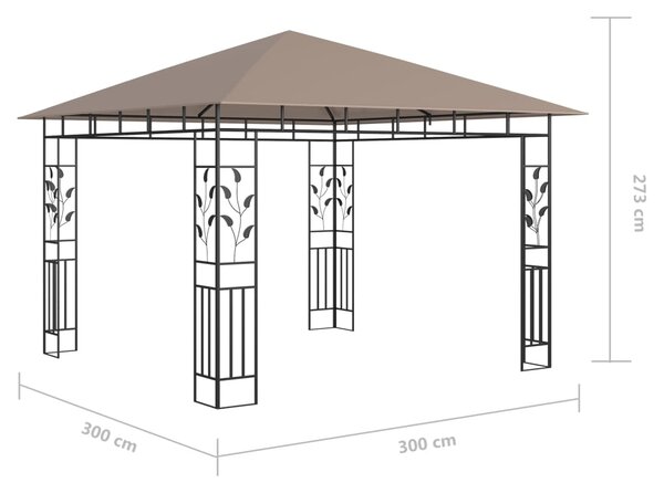 Sjenica s mrežom i LED svjetlima 3 x 3 x 2,73 m smeđe-siva - Tupe / 3 x 3 x 2.73 m