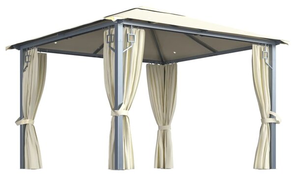 Sjenica sa zastorima i LED svjetlima 300 x 300 cm krem aluminij - Krema / 300 x 300 cm