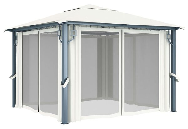 Sjenica sa zastorima i LED svjetlima 300 x 300 cm krem aluminij - Krema / 300 x 300 cm