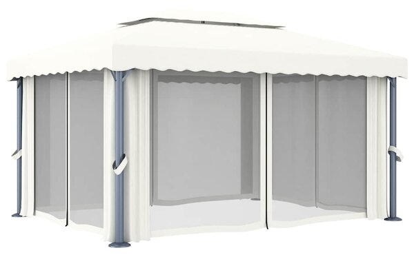 Sjenica sa zastorima i LED svjetlima 4 x 3 m krem bijela - Krema / 4 x 3 m