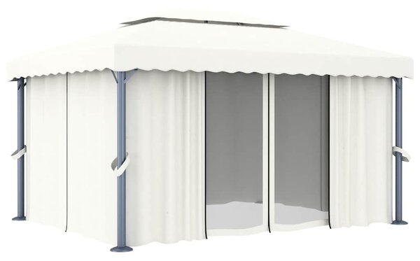 Sjenica sa zastorima i LED svjetlima 4 x 3 m krem bijela - Krema / 4 x 3 m