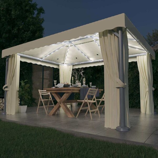 Sjenica sa zastorima i LED svjetlima 4 x 3 m krem bijela - Krema / 4 x 3 m