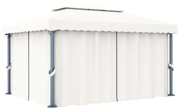 Sjenica sa zastorima i LED svjetlima 4 x 3 m krem bijela - Krema / 4 x 3 m