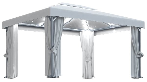 Sjenica sa zastorima i LED svjetlima 4 x 3 m krem bijela - Krema / 4 x 3 m