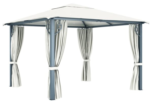 Sjenica sa zastorima i LED svjetlima 300 x 300 cm krem aluminij - Krema / 300 x 300 cm