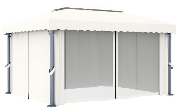 Sjenica sa zastorima i LED svjetlima 4 x 3 m krem bijela - Krema / 4 x 3 m