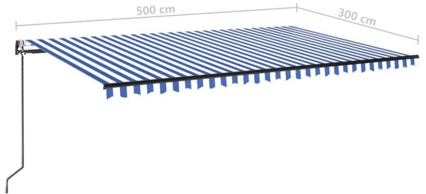 Automatska tenda sa senzorom LED 500 x 300 cm plavo-bijela - Plava / 500 x 300 cm