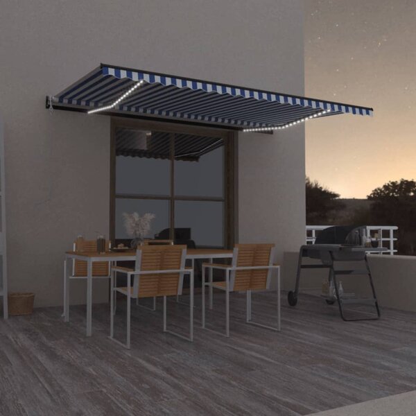 Automatska tenda sa senzorom LED 500 x 300 cm plavo-bijela - Plava / 500 x 300 cm