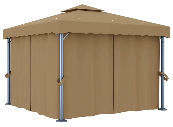Sjenica sa zastorom 3 x 3 m smeđe-siva aluminijska - Tupe / 3 x 3 m