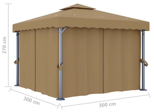 Sjenica sa zastorom 3 x 3 m smeđe-siva aluminijska - Tupe / 3 x 3 m