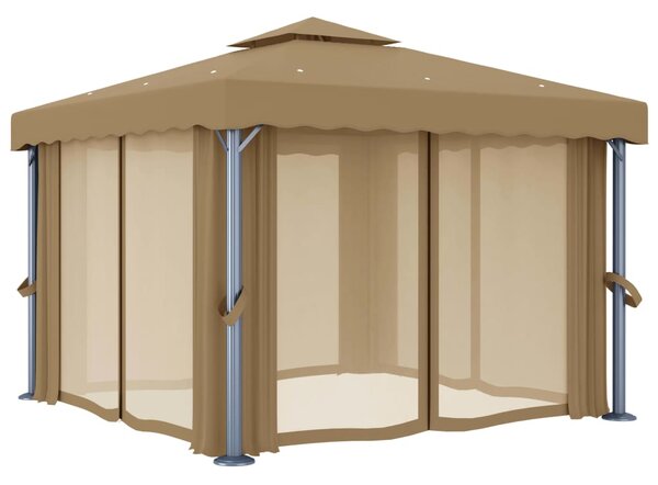 Sjenica sa zastorom 3 x 3 m smeđe-siva aluminijska - Tupe / 3 x 3 m