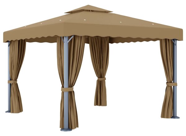 Sjenica sa zastorom 3 x 3 m smeđe-siva aluminijska - Tupe / 3 x 3 m