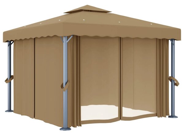Sjenica sa zastorom 3 x 3 m smeđe-siva aluminijska - Tupe / 3 x 3 m
