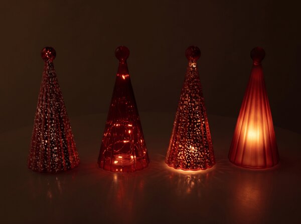 Stakleni svjetleći stabalac TWINKLE s LED osvjetljenjem 22 cm, crvene nijanse