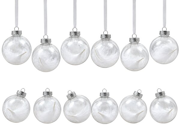 Set od 12 kom božićnih ukrasa WHITE FEATHER 9 cm, bijele