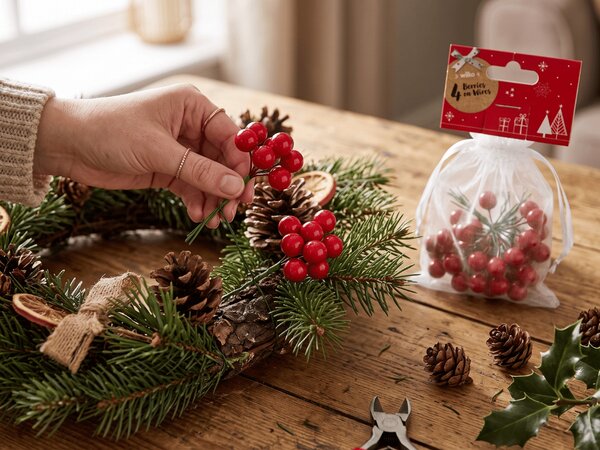 Božićni ukras na žici BERRIES 9 cm, crvena