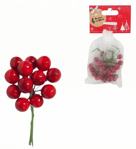 Božićni ukras na žici BERRIES 9 cm, crvena
