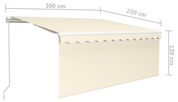 Tenda na ručno uvlačenje s roletom i LED svjetlima 3x2,5 m krem - Krema / 3 x 2.5 m