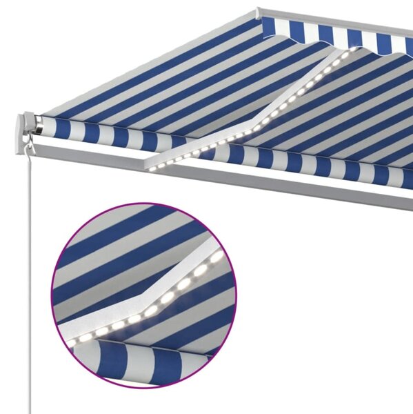 Tenda na ručno uvlačenje LED 500 x 350 cm plavo-bijela - Plava / 500 x 350 cm