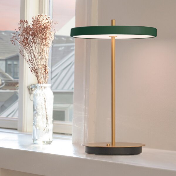 UMAGE LED baterijska stolna lampa Asteria Move šuma zelena/mjed 31cm, prigušiva, Zlato / mjed, Dnevni boravak/blagovaonica, Metal