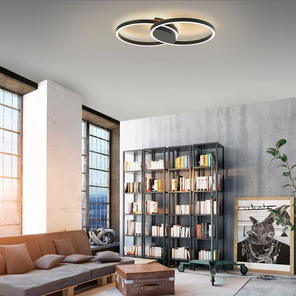 Q-Smart-Home Paul Neuhaus Q-MARKO LED stropna svjetiljka, 2 žarulje, okrugla, prigušiva, Crno, Dnevni boravak/blagovaonica, Metal