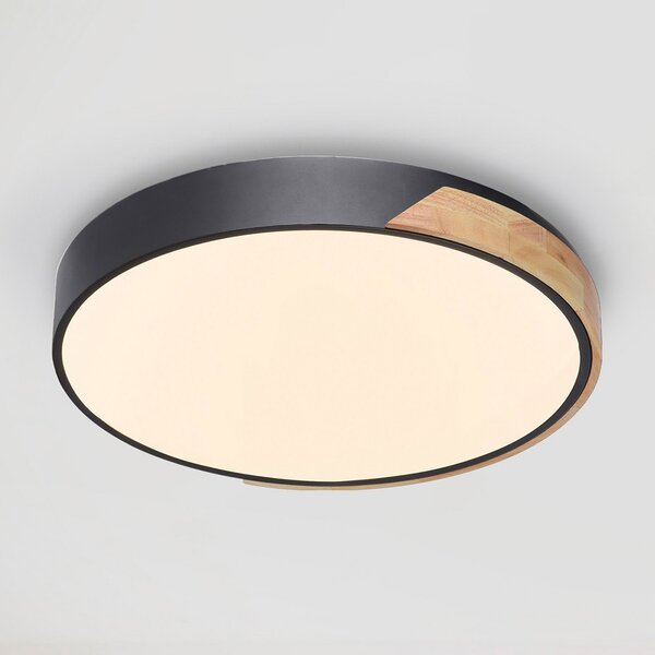 Q-Smart-Home Paul Neuhaus Q-BILA LED stropna svjetiljka, crna/hrast, prigušiva, Crno, Dnevni boravak/blagovaonica, Metal