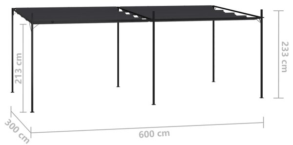Sjenica s pomičnim krovom 600 x 300 x 233 cm antracit - Antracitno siva / 600 x 300 x 233 cm