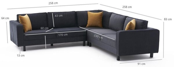 Atelier Del Sofa Kutna garnitura, Antracit, Kale Velvet - Anthracite