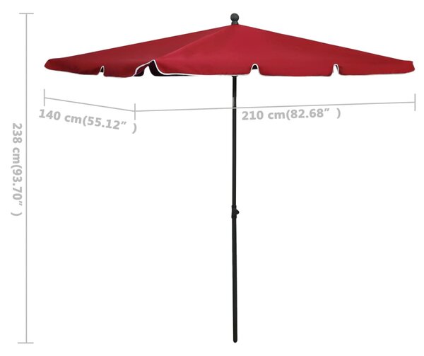 Vrtni suncobran sa šipkom 210 x 140 cm bordo - Crvena / N/A