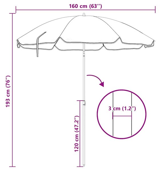 Vrtni suncobran s čeličnim stupom 180 cm antracit - Antracitno siva / 180 cm