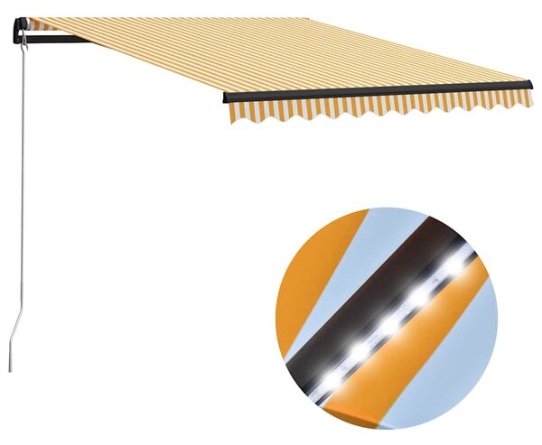 Tenda na ručno uvlačenje s LED svjetlima 300x250 cm žuto-bijela - Žuta / 300 x 250 cm