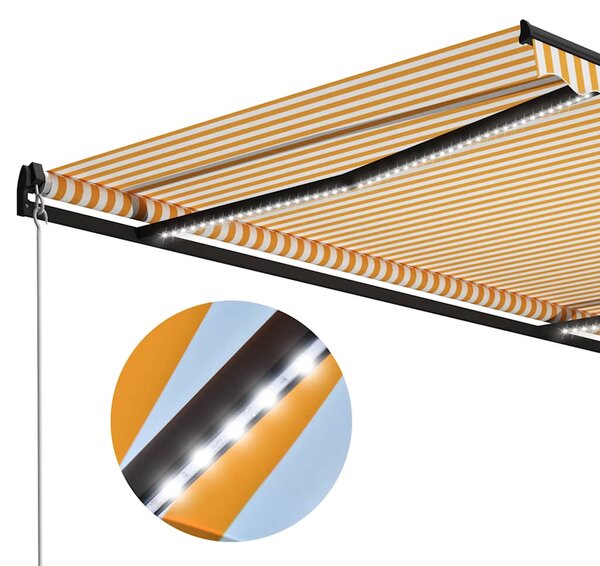 Tenda na ručno uvlačenje s LED svjetlima 300x250 cm žuto-bijela - Žuta / 300 x 250 cm