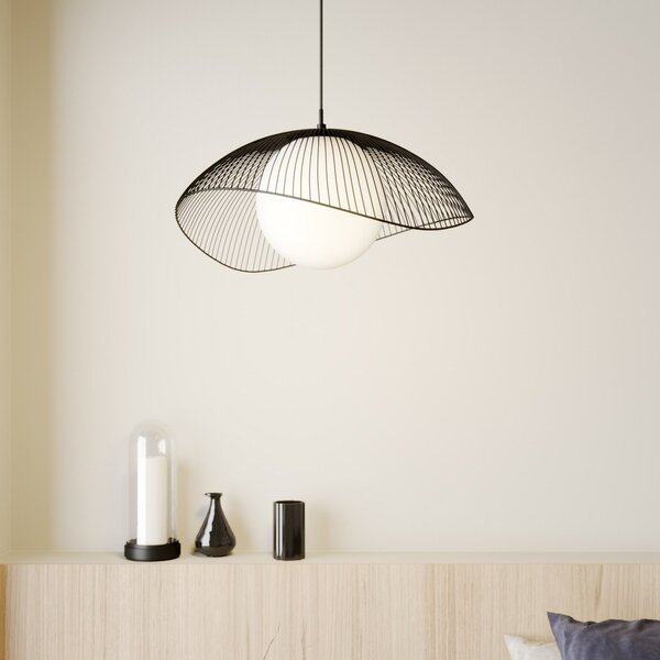 Lindby Fabronia viseća lampa, rešetka, staklena kugla, prigušiva, Crno, Dnevni boravak/blagovaonica, Metal