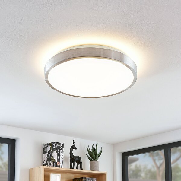 Lindby LED stropna svjetiljka Emelie, Ø 42 cm, boja aluminija, metal, Metalik, Dnevni boravak/blagovaonica, Metal