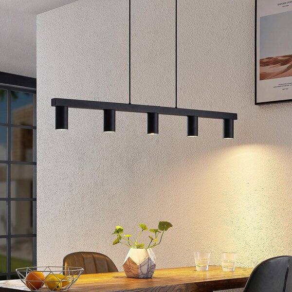 Lindby viseća lampa Baliko, crna, 116 cm, 5 žarulja, GU10, prigušiva, Crno, Dnevni boravak/blagovaonica, Metal