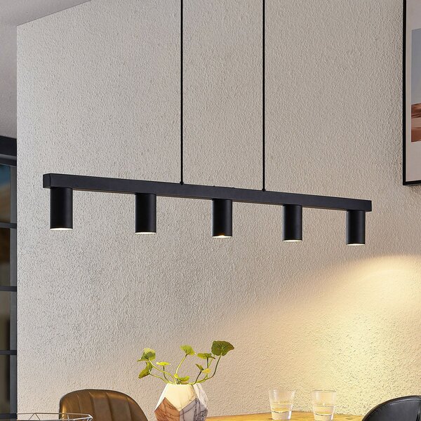 Lindby viseća lampa Baliko, crna, 116 cm, 5 žarulja, GU10, prigušiva, Crno, Dnevni boravak/blagovaonica, Metal