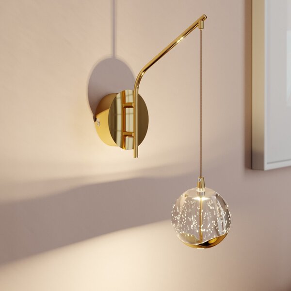 Lucande Hayley LED zidna lampa, zlatne boje, staklo, visina 34 cm, Providna, Dnevni boravak/blagovaonica, Staklo